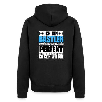 Perfekter Bastler - Unisex Premium Bio Zip Hoodie - Schwarz - Hinten - Nico (187cm)