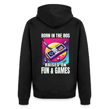 Retro '80s Video Game Controller Art: A Nostalgic - Unisex Premium Organic Zip Hoodie - black - Back - Nico (187cm)
