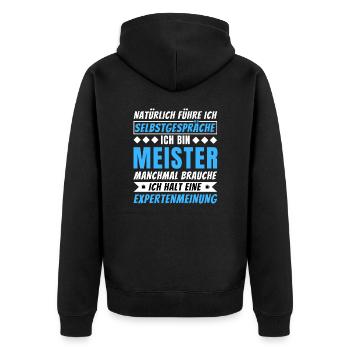 Ich führe Selbstgespräche - Meister Edition - Unisex Premium Bio Zip Hoodie - Schwarz - Hinten - Nico (187cm)