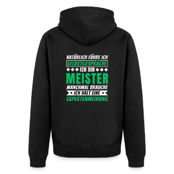 Ich führe Selbstgespräche - Meister Edition - Unisex Premium Bio Zip Hoodie - Schwarz - Hinten - Nico (187cm)