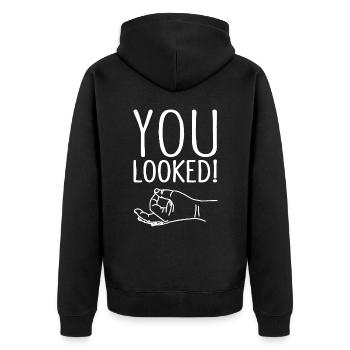 You Looked Finger Circle - Unisex Premium Organic Zip Hoodie - black - Back - Nico (187cm)