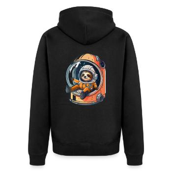Weltraum-Faultier-Abenteuer - Unisex Premium Bio Zip Hoodie - Schwarz - Hinten - Nico (187cm)