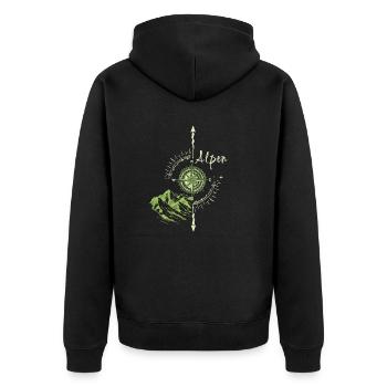 Alpen,Berge,illustration,Kompass - Unisex Premium Bio Zip Hoodie - Schwarz - Hinten - Nico (187cm)