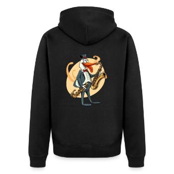 Jazzy Pinguin - Unisex Premium Bio Zip Hoodie - Schwarz - Hinten - Nico (187cm)