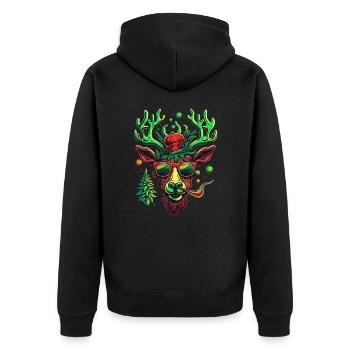 Psychedelic Holiday Delight: Cool Weed Head Rudolp - Unisex Premium Organic Zip Hoodie - black - Back - Nico (187cm)