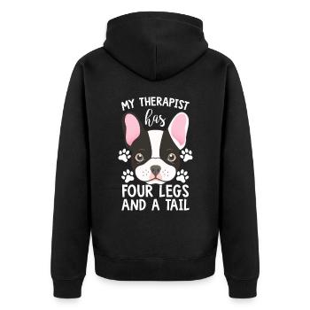 Französische Bulldogge Therapeut Hat Vier Beine - Unisex Premium Bio Zip Hoodie - Schwarz - Hinten - Nico (187cm)