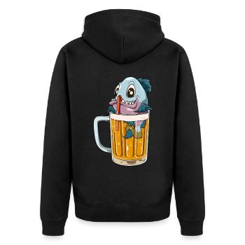 Lustiger Fisch trinkt Bier - Unisex Premium Bio Zip Hoodie - Schwarz - Hinten - Nico (187cm)