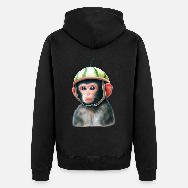 Affe mit Wassermelone - Unisex Premium Bio Zip Hoodie - Schwarz