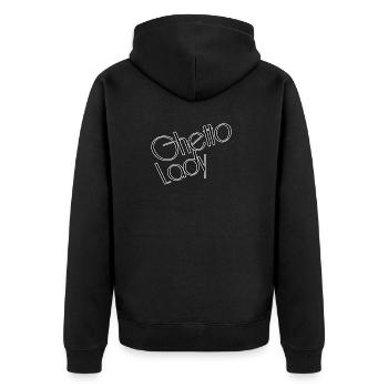 Ghetto lady - Unisex Premium Organic Zip Hoodie - black - Back - Nico (187cm)