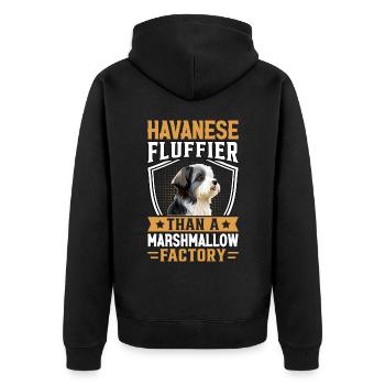 Havanese Fluffier than a Marshmallow Factory - Unisex Premium Bio Zip Hoodie - Schwarz - Hinten - Nico (187cm)