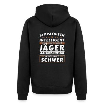 Sympathisch und intelligent - Jäger Edition - Unisex Premium Bio Zip Hoodie - Schwarz - Hinten - Nico (187cm)