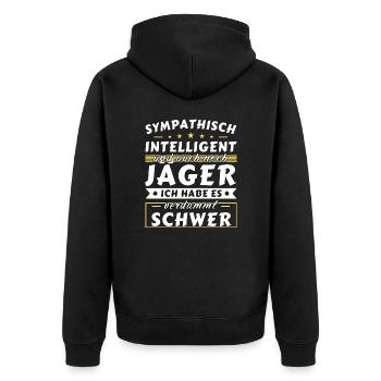 Sympathisch und intelligent - Jäger Edition - Unisex Premium Bio Zip Hoodie - Schwarz - Hinten - Nico (187cm)