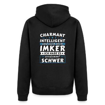 Charmant und intelligent - Imker Edition - Unisex Premium Bio Zip Hoodie - Schwarz - Hinten - Nico (187cm)