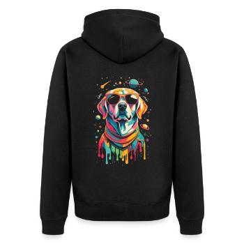 Retro Space Labrador Shirt Colorful Artwork - Unisex Premium Organic Zip Hoodie - black - Back - Nico (187cm)