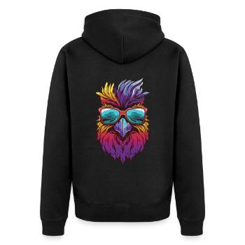 Hahn Kopf Porträt Cool - Unisex Premium Bio Zip Hoodie - Schwarz - Hinten - Nico (187cm)