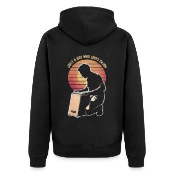 Cajon-Spieler-Geschenk - Unisex Premium Bio Zip Hoodie - Schwarz - Hinten - Nico (187cm)