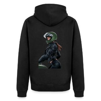 Lady Biker für eine Motorradfahrerin Bikerin - Unisex Premium Bio Zip Hoodie - Schwarz - Hinten - Nico (187cm)