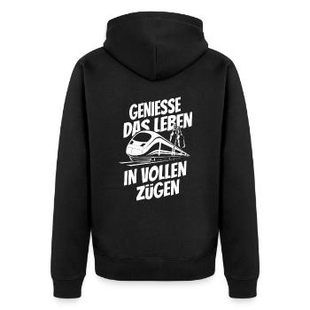 Genieße das Leben in vollen Zügen - Bierflasche - Unisex Premium Bio Zip Hoodie - Schwarz - Hinten - Nico (187cm)