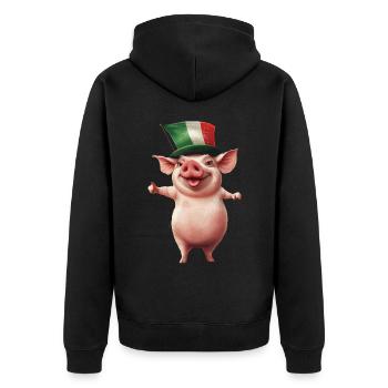 Schwein - Unisex Premium Bio Zip Hoodie - Schwarz - Hinten - Nico (187cm)