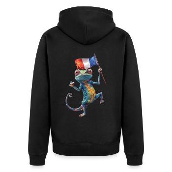 Chamäleon - Unisex Premium Bio Zip Hoodie - Schwarz - Hinten - Nico (187cm)