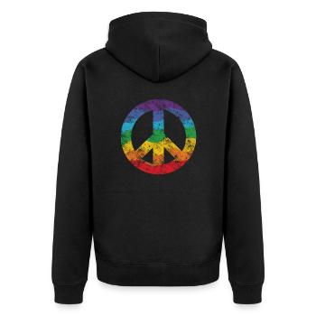 Regenbogen Peacezeichen - Unisex Premium Bio Zip Hoodie - Schwarz - Hinten - Nico (187cm)