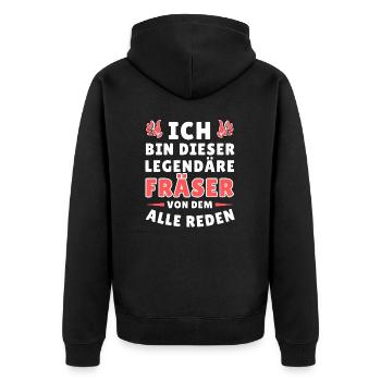 Ich bin dieser legendäre Fräser - Unisex Premium Bio Zip Hoodie - Schwarz - Hinten - Nico (187cm)