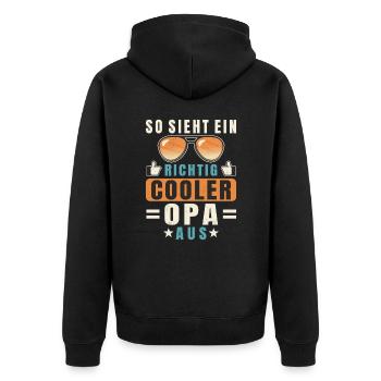 Opa So Sieht Ein Richtig Cooler Opa Aus - Unisex Premium Bio Zip Hoodie - Schwarz - Hinten - Nico (187cm)