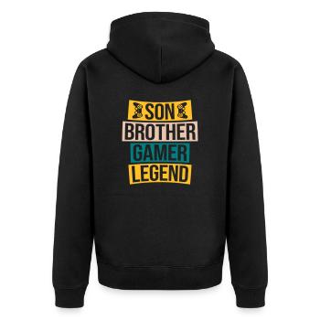 son brother gamer legend - Unisex Premium Bio Zip Hoodie - Schwarz - Hinten - Nico (187cm)