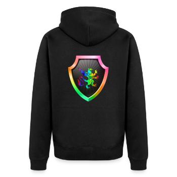 Schild Logo eSports Emblem Schwert Wappen Symbol Löwe - Unisex Premium Bio Zip Hoodie - Schwarz - Hinten - Nico (187cm)