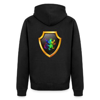 Schild Logo eSports Emblem Schwert Wappen Symbol Löwe - Unisex Premium Bio Zip Hoodie - Schwarz - Hinten - Nico (187cm)