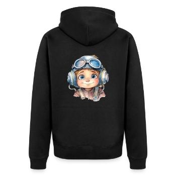 Dessin pilote à l’aquarelle - Veste à capuche bio Premium Unisexe - noir - Dos - Nico (187cm)