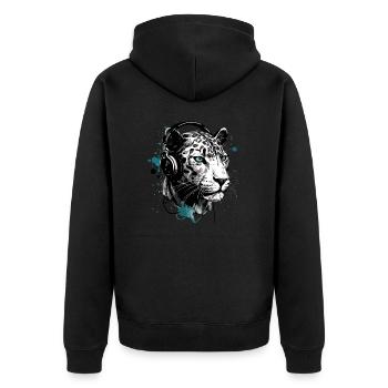 Rita the audiophile panther - Unisex Premium Organic Zip Hoodie - black - Back - Nico (187cm)