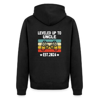 zum ersten Mal auf Onkel Est 2024 Level hochgelevelt - Unisex Premium Bio Zip Hoodie - Schwarz - Hinten - Nico (187cm)
