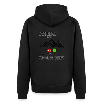 Spruch der Bergruft und ich muss gehen Wandern - Unisex Premium Bio Zip Hoodie - Schwarz - Hinten - Nico (187cm)