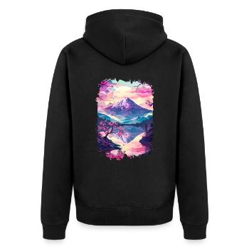 Retro Japanese Aaesthetic Landscape - Unisex Premium Organic Zip Hoodie - black - Back - Nico (187cm)