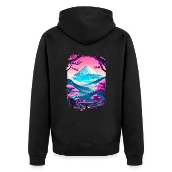 Retro Japanese Aaesthetic Landscape - Unisex Premium Organic Zip Hoodie - black - Back - Nico (187cm)