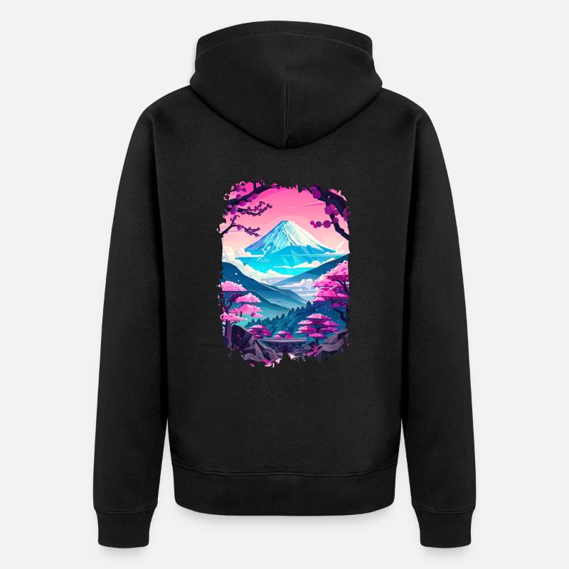 Retro Paysage Aesthétique Japonais - Veste à capuche bio Premium Unisexe - noir