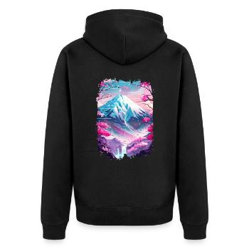Retro Japanese Aaesthetic Landscape - Unisex Premium Organic Zip Hoodie - black - Back - Nico (187cm)