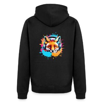 Fuchs,bunt, Malerei,kopfhörer, Graffiti - Unisex Premium Bio Zip Hoodie - Schwarz - Hinten - Nico (187cm)
