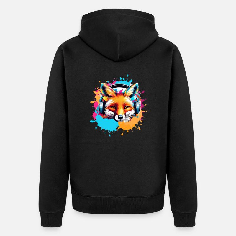 Fuchs,bunt, Malerei,kopfhörer, Graffiti - Unisex Premium Bio Zip Hoodie - Schwarz
