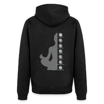 Sieben Chakras - Unisex Premium Bio Zip Hoodie - Schwarz - Hinten - Nico (187cm)