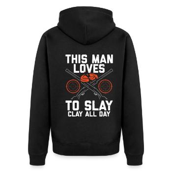 Tontaubenschießen Sprüche | Skeet Hobby Geschenke - Unisex Premium Bio Zip Hoodie - Schwarz - Hinten - Nico (187cm)