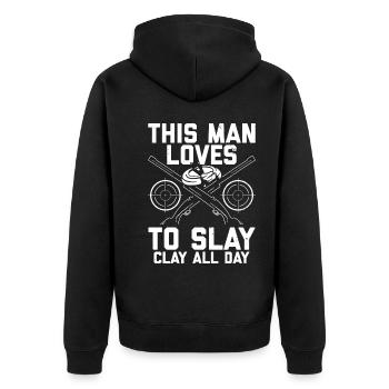Tontaubenschießen Sprüche | Skeet Hobby Geschenke - Unisex Premium Bio Zip Hoodie - Schwarz - Hinten - Nico (187cm)