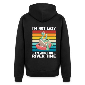Rafting Wassersport | River Tubing Fluss Geschenke - Unisex Premium Bio Zip Hoodie - Schwarz - Hinten - Nico (187cm)