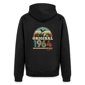 Jahrgang 1964 Vintage Retro Geburtstag Geschenk - Unisex Premium Bio Zip Hoodie - Schwarz - Hinten - Nico (187cm)