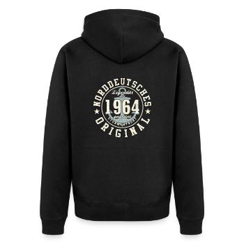 60. Geburtstag Norddeutsches Original geboren 1964 - Unisex Premium Bio Zip Hoodie - Schwarz - Hinten - Nico (187cm)