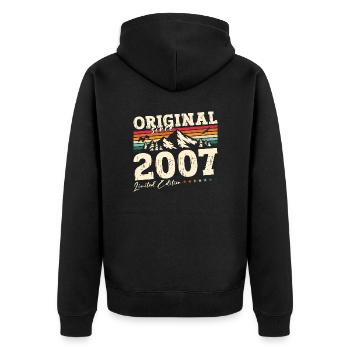 18. Geburtstag 08 Original 2007 Jahrgang 2007 - Unisex Premium Bio Zip Hoodie - Schwarz - Hinten - Nico (187cm)