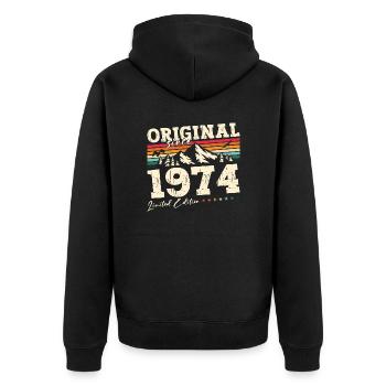 50e anniversaire Original juin 1974 Né en 1974 - Veste à capuche bio Premium Unisexe - noir - Dos - Nico (187cm)