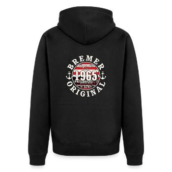 60. Geburtstag 2025 Bremer Original Geschenk - Unisex Premium Bio Zip Hoodie - Schwarz - Hinten - Nico (187cm)