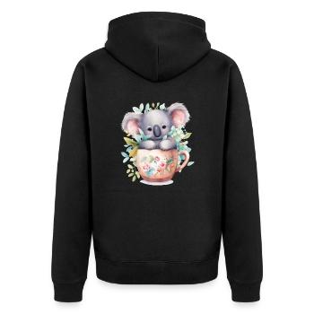 Koala mignon avec de jolies fleurs dans une tasse - Veste à capuche bio Premium Unisexe - noir - Dos - Nico (187cm)
